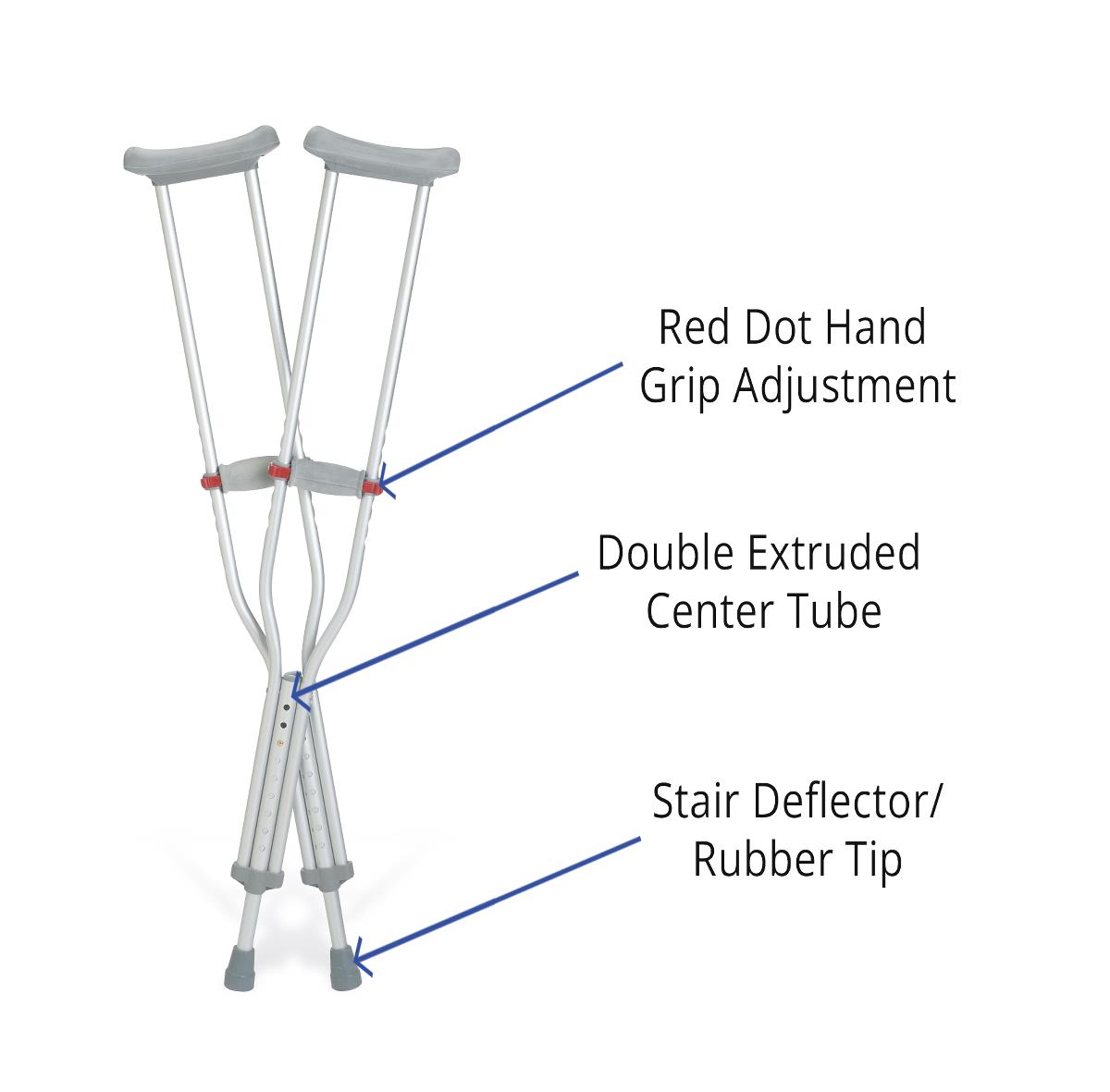 Aluminum Crutches with Red Dot Adjustable Hand Grip