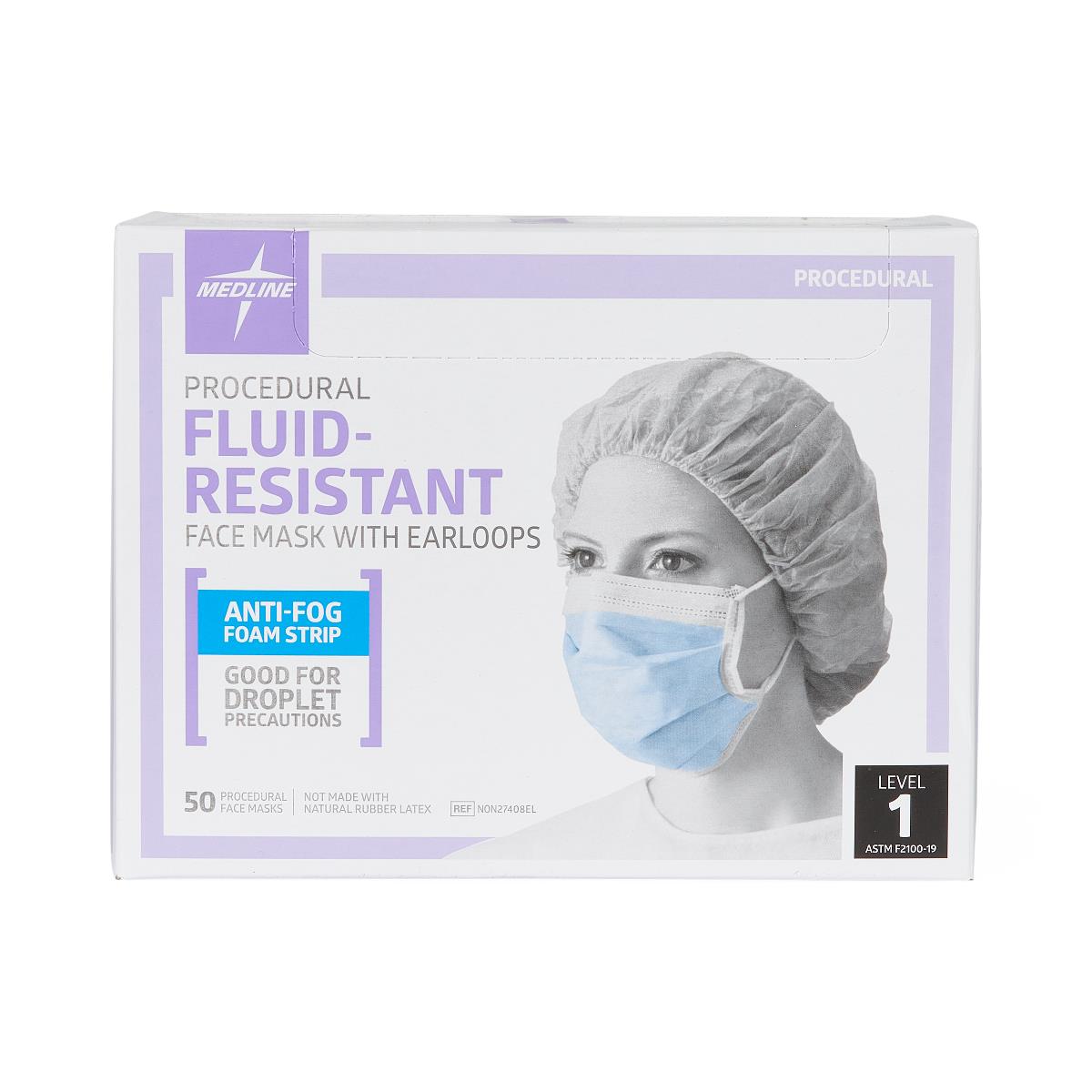 Medline ASTM L1 Proc. Face Mask with Anti-Fog Strip and Ear Loops