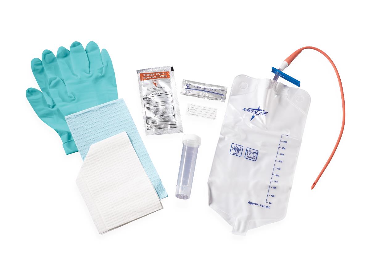 Medline Pre-Connected Red Rubber Intermittent Catheter Trays